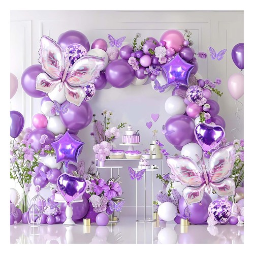 Purple butterfly balloon arch - purple,