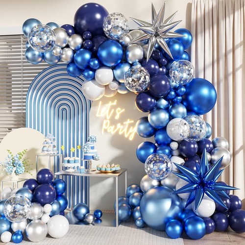 Blue silver balloon garland - blue,