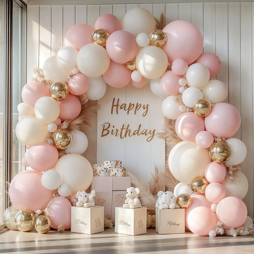 Pink beige white balloons - pink,