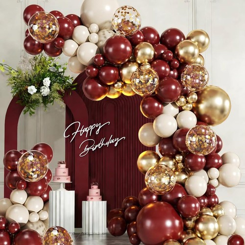 Burgundy gold balloon arch - gold,
