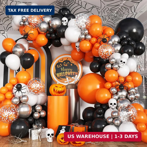 Orange black halloween balloon - orange,