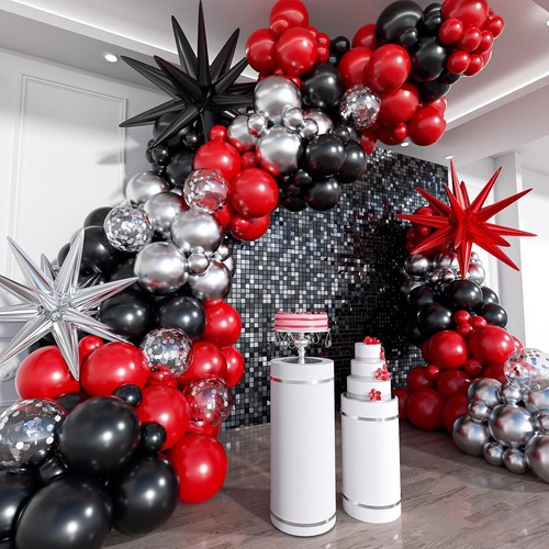 Red black silver balloon - red,,