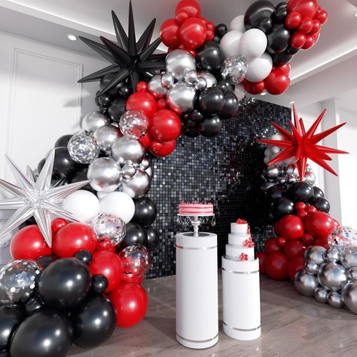 Red black silver balloon - red,,