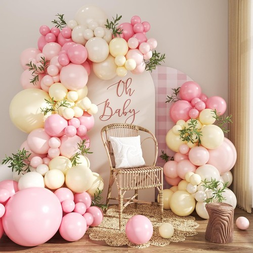 Pink and yellow balloon arch - and,