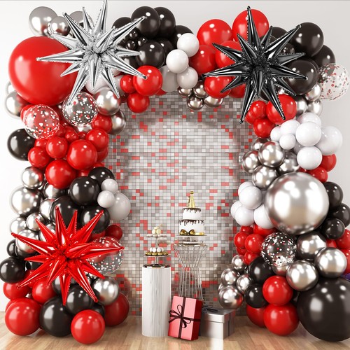 Red and black balloon arch - and,