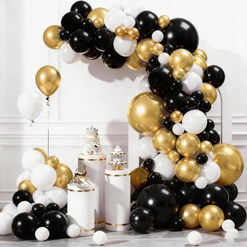 Black gold white balloon - black, arch