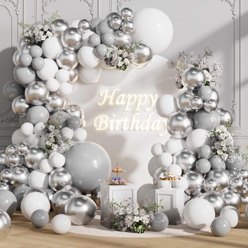 White and silver balloons - and, arch