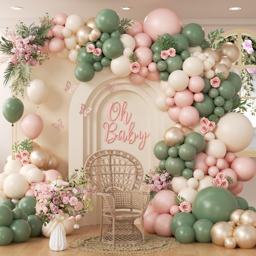 136pcs pink and green balloon - and,