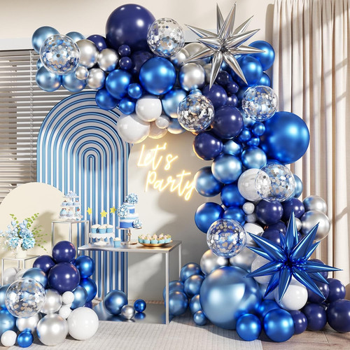 Blue silver balloon garland - silver,