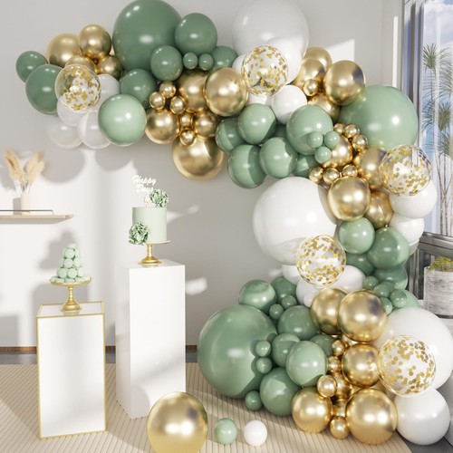 Sage green white gold balloon - sage,