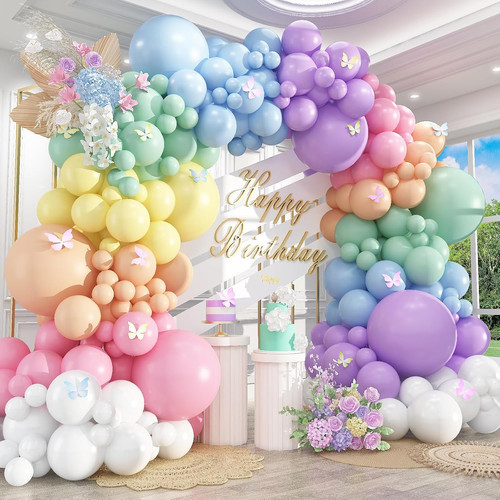 500pcs pastel rainbow - pastel, balloon