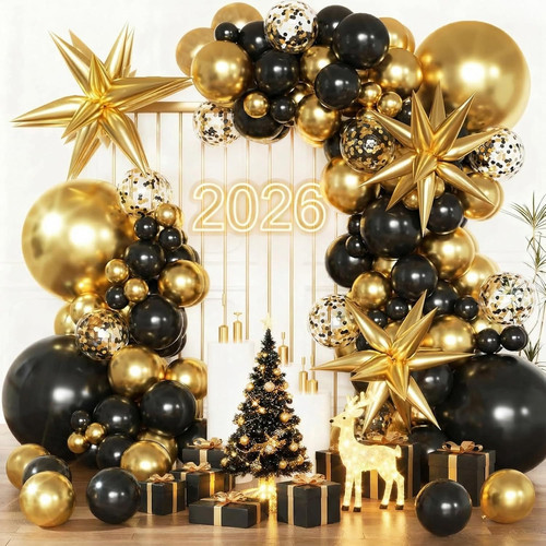 Black gold balloon arch - &,