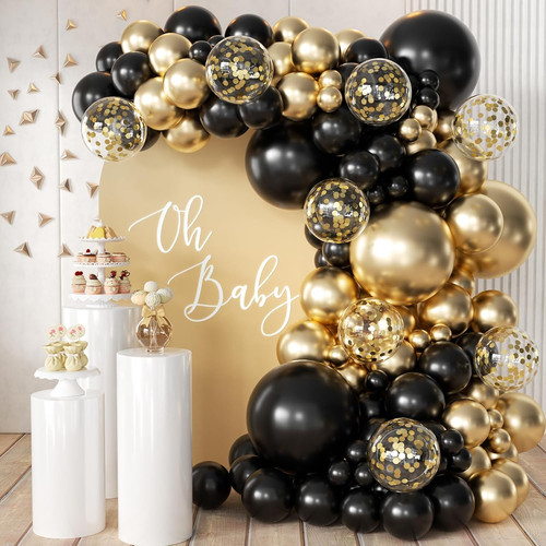 Black gold silver balloon - black,
