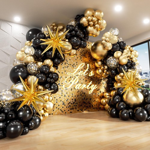 Black and gold balloon arch - and,