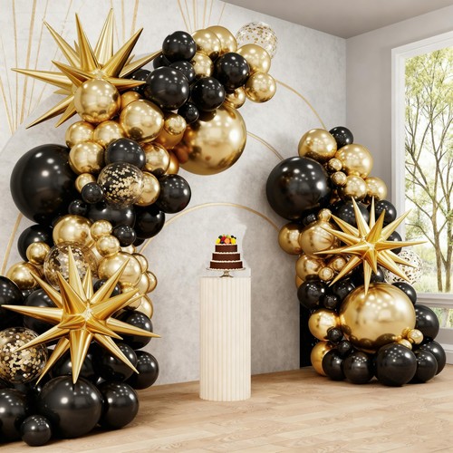 Black gold balloon garland - black,