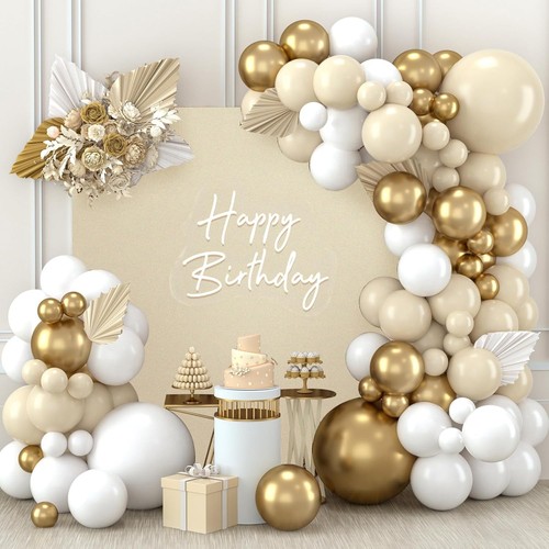 White gold balloon arch - gold,